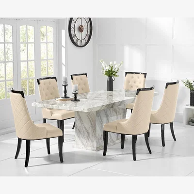 Oak&More Marino 180cm Marble Dining Table With 8 Cream Francesca Chairs
