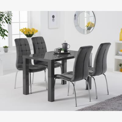 Oak&More Atlanta 120cm Dark Grey High Gloss Table With 6 Grey Enzo Velvet Chairs