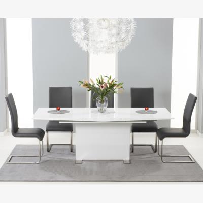 Oak&More Modena 150cm White High Gloss Extending Dining Table With 4 Black Malaga Chairs