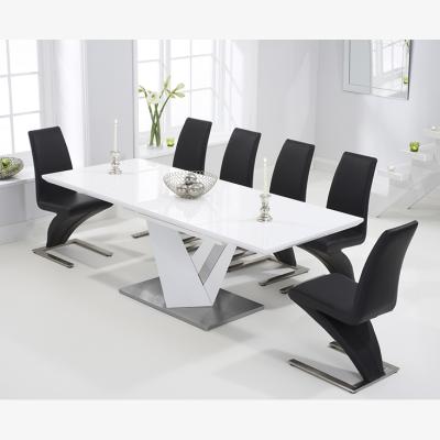 Oak&More Harmony 160cm White High Gloss Extending Dining Table With 6 Ivory White Hampstead Z Chairs