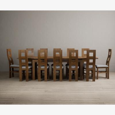 Oak&More Extending Buxton 180cm Rustic Solid Oak Dining Table with 6 Charcoal Grey  Chairs