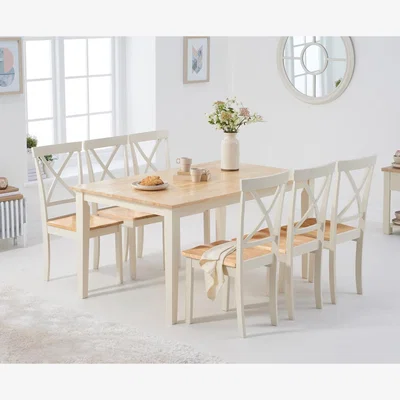 Oak&More Chiltern 150cm Oak and Cream Painted Table With 8 Cream Epsom Chairs