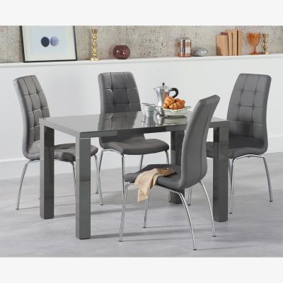Oak&More Atlanta 120cm Dark Grey High Gloss Dining Table With 6 Grey Calgary Chairs