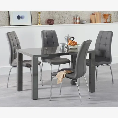 Oak&More Atlanta 120cm Dark Grey High Gloss Dining Table With 6 Grey Calgary Chairs