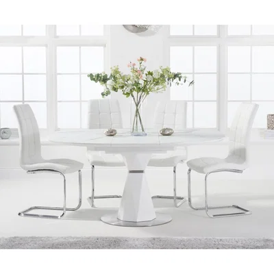 Oak&More Jackson 120cm Round White Extending Dining Table with Lorin Chairs - White, 4 Chairs