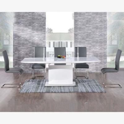 Oak&More Hailey 160cm White High Gloss Extending Dining Table With 8 White Malaga Chairs