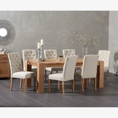Oak&More Sheringham 200cm Solid Oak Dining Table with 8 Natural Isabella Chairs with Sheringham Oak Extensions (Pair)