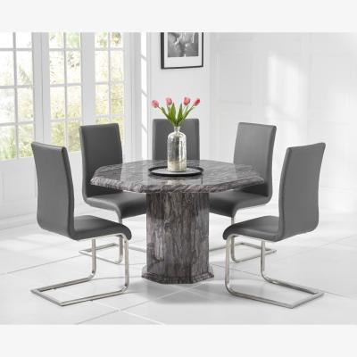 Oak&More Crema Grey Octagonal Marble Dining Table with Malaga Chairs
