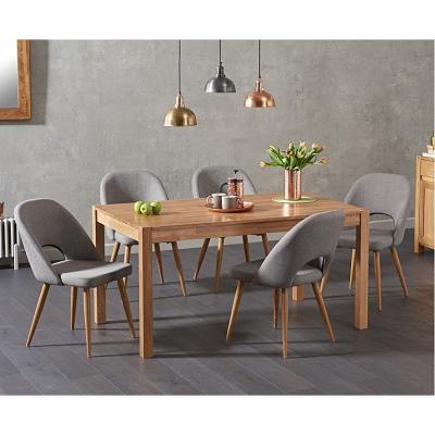 Oak&More Ex-display Oxford 150cm Solid Oak Dining Table With 4 GREY Halifax Fabric Chairs
