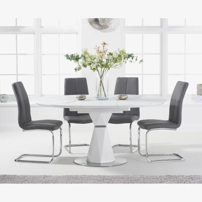 Oak&More Jackson 120cm Round White Extending Dining Table With 6 Grey Tarin Chairs