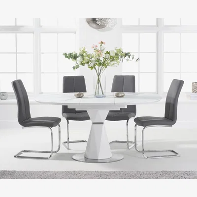 Oak&More Jackson 120cm Round White Extending Dining Table With 6 Grey Tarin Chairs