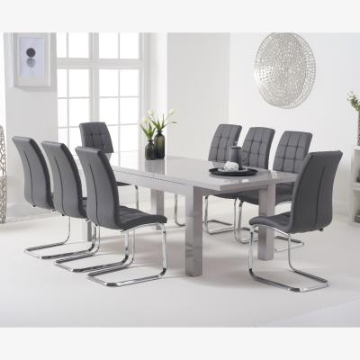 Oak&More Atlanta Light Grey Gloss 160-220cm Extending Dining Table With 10 White Lorin Chairs