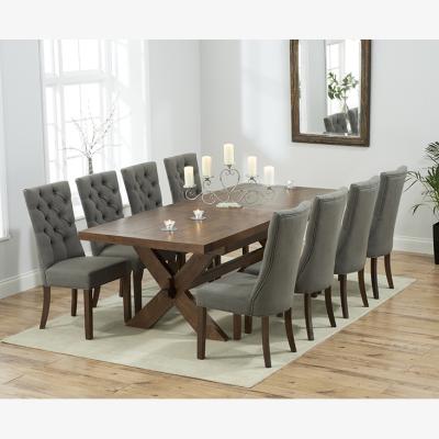 Oak&More Extending Buckley 200cm Dark Solid Oak Dining Table with 8 Grey Francois Chairs