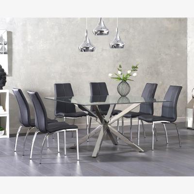 Oak&More Rio Square Glass Dining Table With 4 Ivory White Cavello Chairs