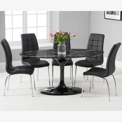 Oak&More Brighton 160cm Oval Black Marble Dining Table With 8 Brown Calgary Dining Chairs