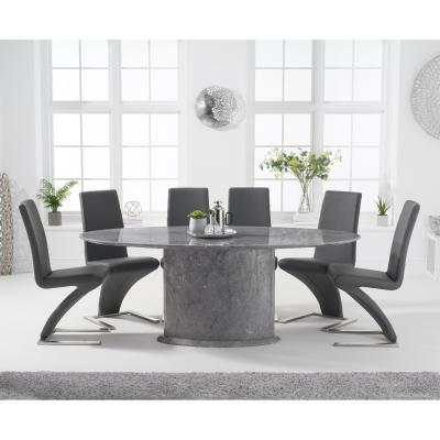 Oak&More Colby 200cm Oval Grey Marble Dining Table with Hampstead Chairs - Black, 6 Chairs