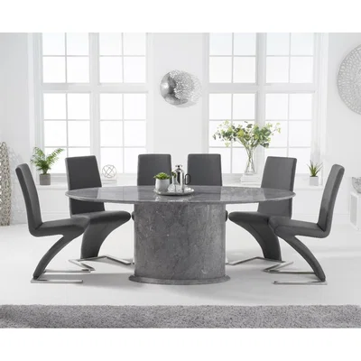 Oak&More Colby 200cm Oval Grey Marble Dining Table with Hampstead Chairs - Black, 6 Chairs