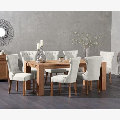 Oak&More Sheringham 200cm Solid Oak Dining Table With 8 Natural Clara Fabric Chairs