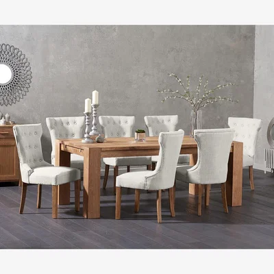 Oak&More Sheringham 200cm Solid Oak Dining Table With 8 Natural Clara Fabric Chairs