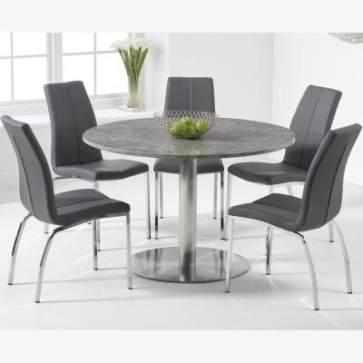 Oak&More Bali 120cm Round Grey Marble Effect Dining Table With 4 Grey Cavello Dining Chairs