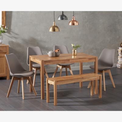 Oak&More Oxford 120cm Solid Oak Dining Table With 2 Dark Grey Duke Faux Leather Chairs and 2 Oak Oxford Benches