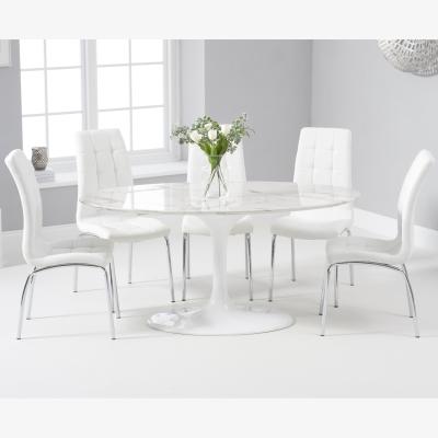 Oak&More Brighton 160cm Oval White Marble Dining Table With 8 Ivory White Calgary Dining Chairs