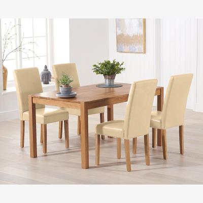 Oak&More York 120cm Solid Oak Dining Table With 4 Cream Olivia Chairs