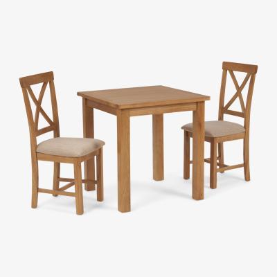 Oak&More Noah Square Dining Table with Cross Back Chairs - Oak, 2 Chairs