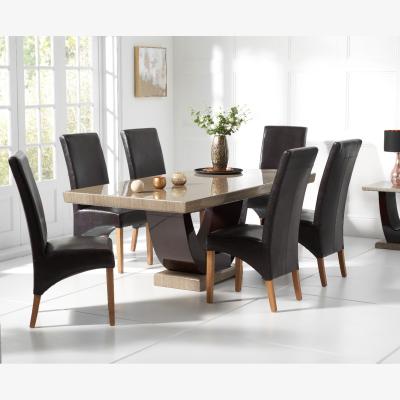 Oak&More Raphael 170cm Brown Pedestal Marble Dining Table With 6 Grey Cannes Chairs