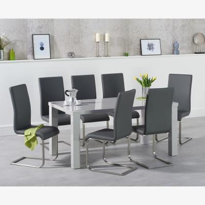 Oak&More Atlanta 160cm Light Grey High Gloss Dining Table With 4 Grey Malaga Chairs