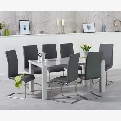 Oak&More Atlanta 160cm Light Grey High Gloss Dining Table With 4 Grey Malaga Chairs