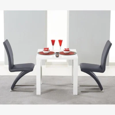 Oak&More Atlanta 80cm White High Gloss Dining Table With 4 Grey Hampstead Z Chairs