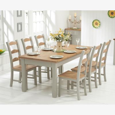 Oak&More Somerset 180cm Oak and Grey Painted Extending Dining Table With 12 Oak and Grey Somerset Chairs