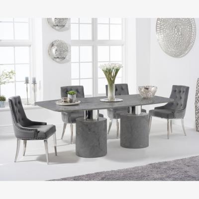 Oak&More Antonio 180cm Grey Marble Table With 4 Grey Sienna Velvet Chairs