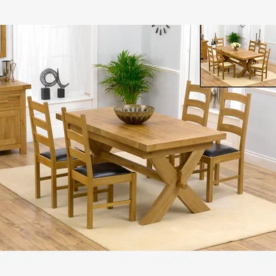 Oak&More Bordeaux 160cm Solid Oak Extending Dining Table With 6 Grey Vermont Chairs
