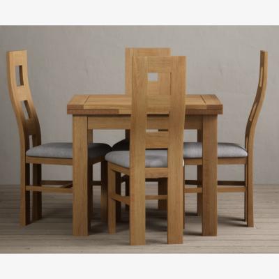 Oak&More Extending Buxton 90cm Solid Oak Dining Table with 6 Brown Natural Chairs