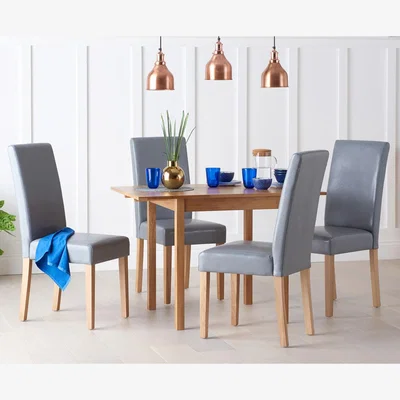 Oak&More Oxford 70cm Solid Oak Extending Dining Table With 2 Grey Albany Chairs