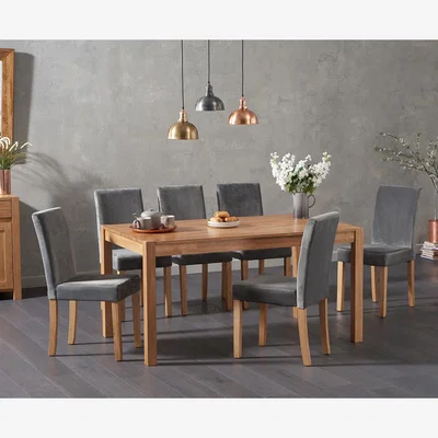 Oak&More York 150cm Solid Oak Dining Table with 4 Grey Lila Chairs