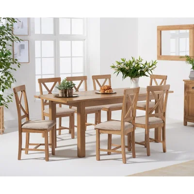 Oak&More Noah 120cm Extending Table with Cross Back Chairs - Oak, 4 Chairs