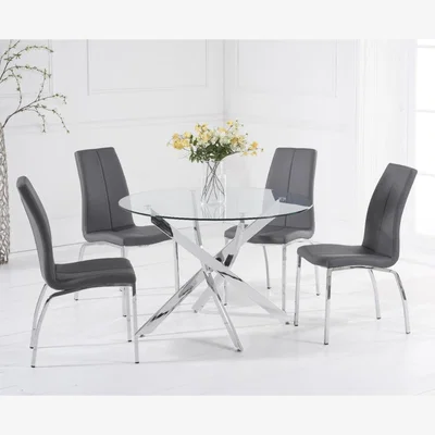 Oak&More Denver 110cm Glass Dining Table With 4 Grey Cavello Chairs