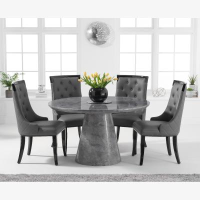 Oak&More Ravello 130cm Round Grey Marble Dining Table With 6 Cream Francesca Chairs