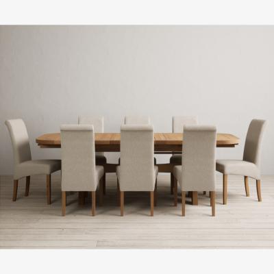 Oak&More Extending Olympia 180cm Solid Oak Dining Table with 6 Natural Scroll Back Chairs