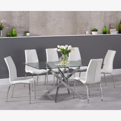Oak&More Denver 160cm Glass Dining Table With 6 Grey Cavello Chairs