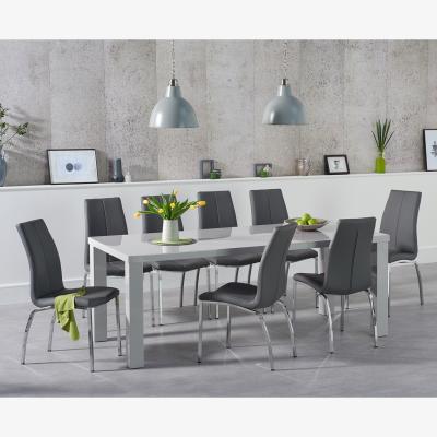 Oak&More Atlanta 200cm Light Grey High Gloss Dining Table With 10 Black Cavello Chairs