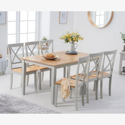 Oak&More Chiltern 150cm Oak and Grey Painted Table With 6 Oak and Grey Epsom Chairs