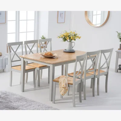 Oak&More Chiltern 150cm Oak and Grey Painted Table With 6 Oak and Grey Epsom Chairs