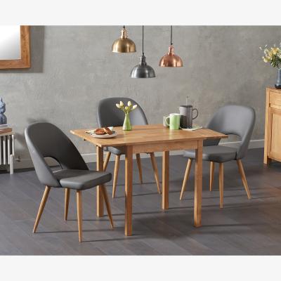 Oak&More Extending York 70cm Solid Oak Dining Table With 4 Grey Hudson Faux Leather Chairs