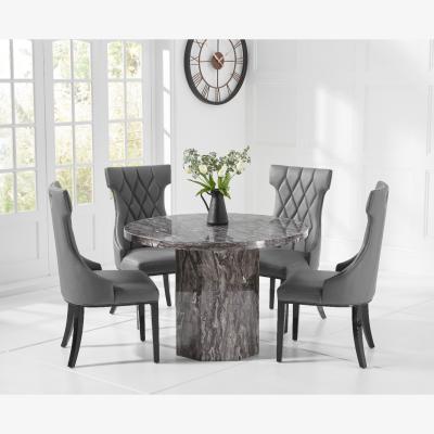 Oak&More Crema Grey Round Marble Dining Table With 2 Grey Freya Chairs