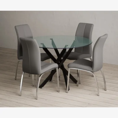 Oak&More Bernini 110cm Black Leg Glass Dining Table with 4 Black Marco Chairs