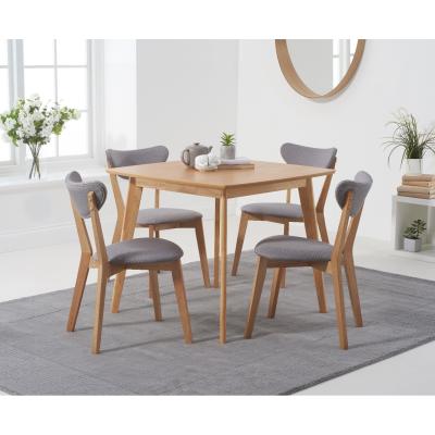 Oak&More Sacha 90cm Square Dining Table with Sacha Grey and Oak Cushion Seat Chairs - Oak and Grey, 2 Chairs